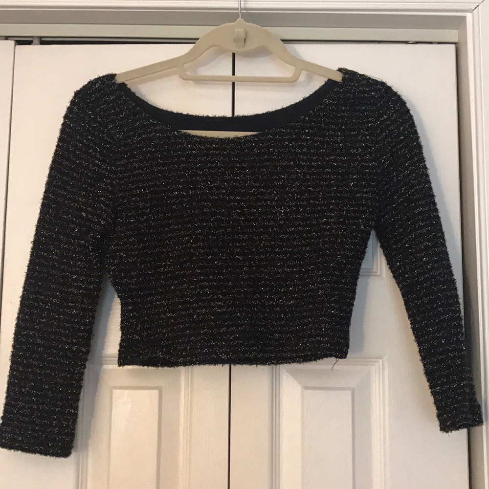 Black and gold fuzzy sequence crop top -NYE perf